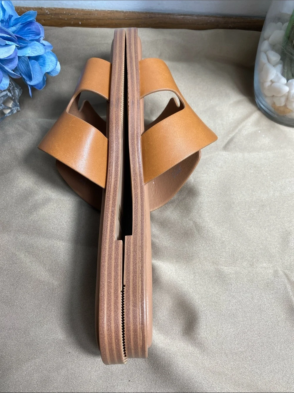 DV by Dolce Vita Cognac Brown Cutout Slide Sandals for Women Size 8